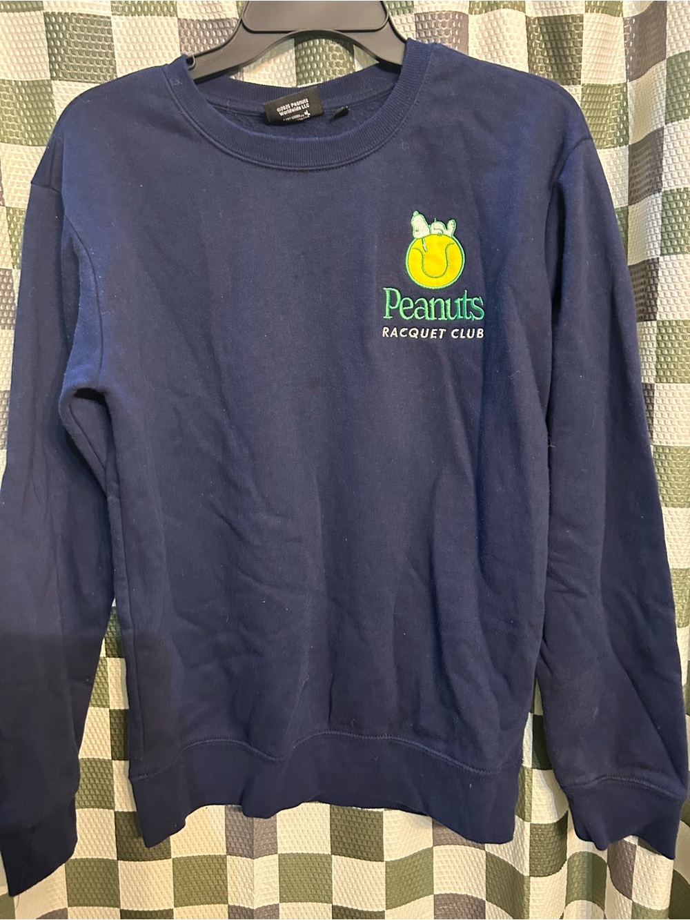 Peanuts Navy Crewneck Sweatshirt with Yellow & Green Logo